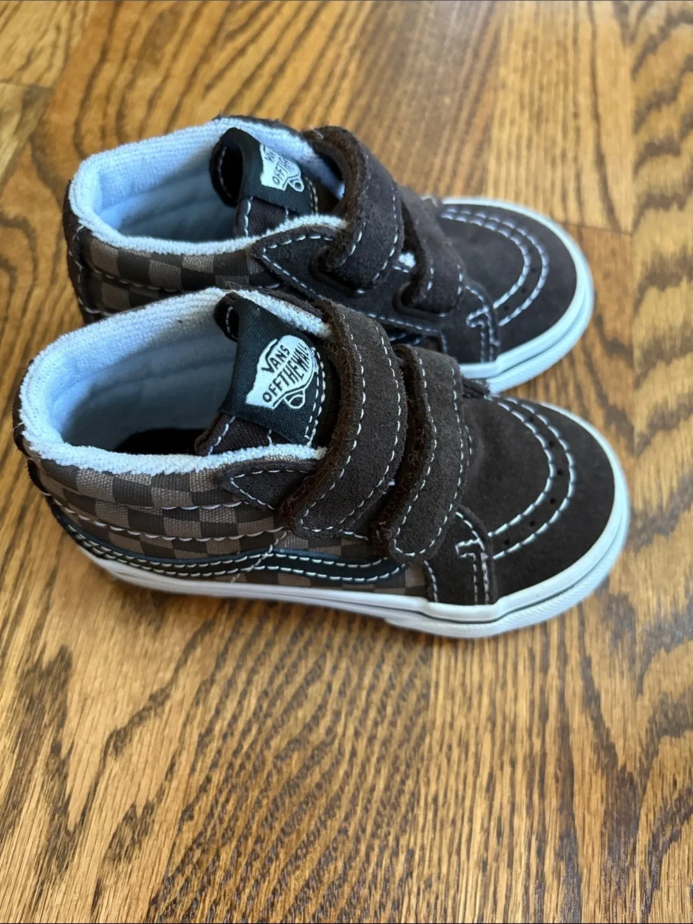 VANS SK8-MID REISSUE V TODDLER SHOES - TONAL CHECKERBOARD BROWN, size 6. New